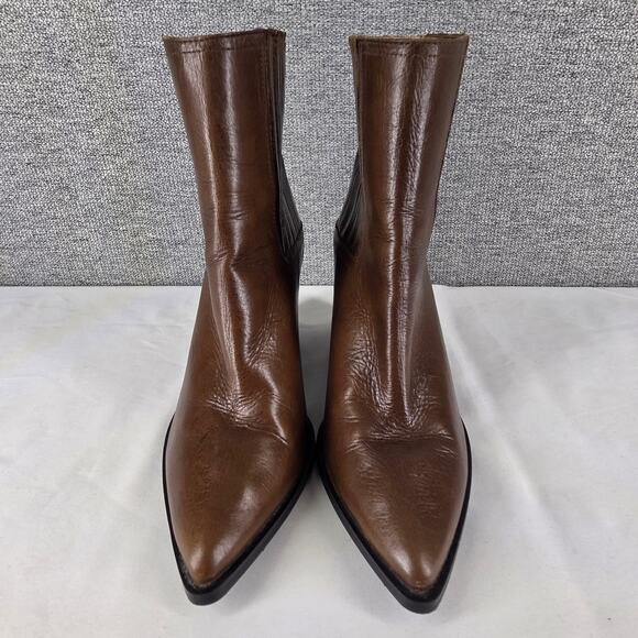 ZARA BASIC WOMEN'S BROWN LEATHER BLOCK HEEL ANKLE BOOTS SIZE EU 37 - US 6.5 - 7 - Picture 3 of 11